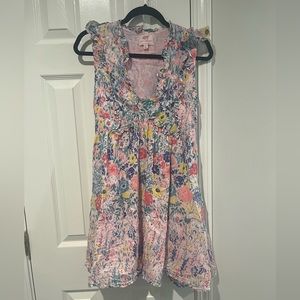 Banjanan Cotton Voile Ruffle Dress Small Floral Pink